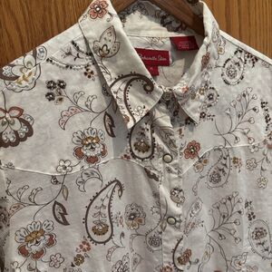 Panhandle Slim Womens XL White Paisley Western Rodeo Ranchwear Cowgirl Fit Shirt